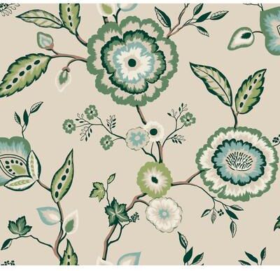 York Wallcoverings Dahlia Blooms Green & Beige Wallpaper