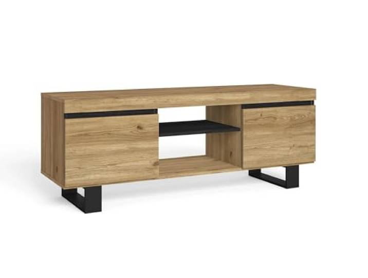 Skraut Home - TV-Möbel Mod.Natural Eiche/Schwarz, 2 Türen und 2 Wohnungen, Wohnzimmer, 140 x 40 x 53 cm