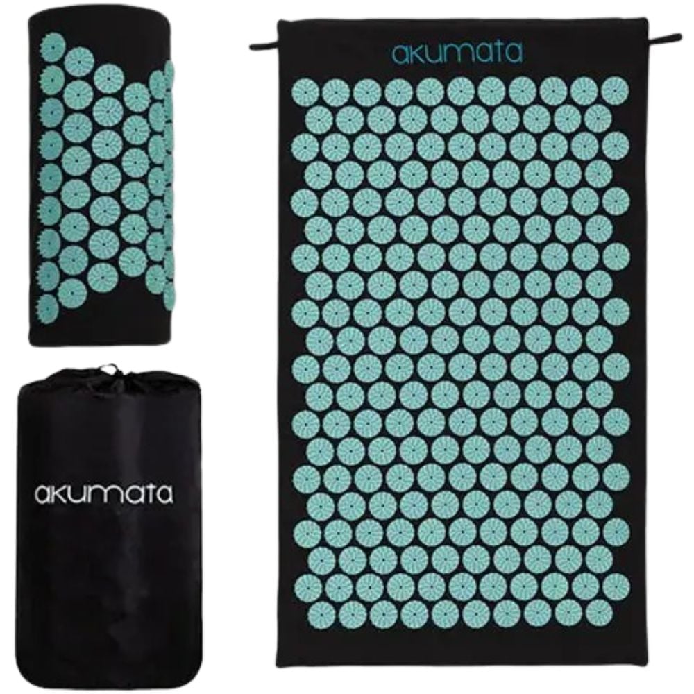 Akumata Classic Acupressure Mat with Pillow Back Massager 1&nbsp;un. Black and Mint