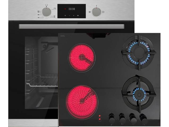 Gasline Backofen-Set Gasline Einbaubackofen GB850-FIX + Hybrid Kombi Glas Gas Elektro 60 cm