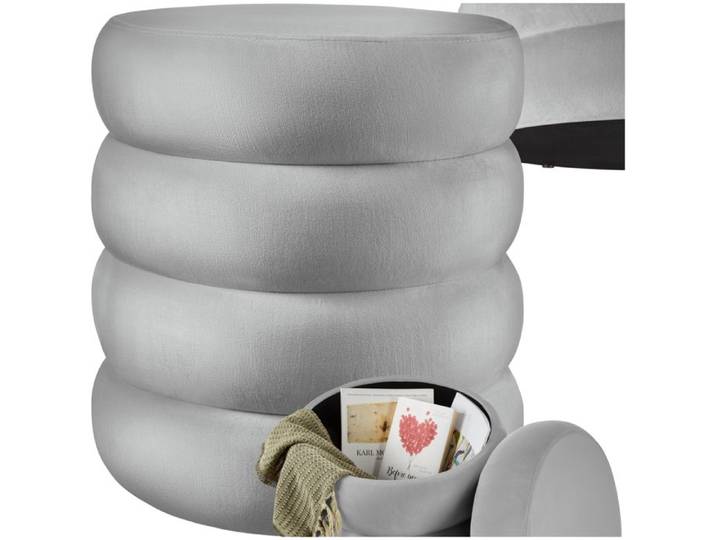 TABOURET - TECTAKE - Tabouret ALTU rembourré avec aspect velours et espace de rangement - Gris