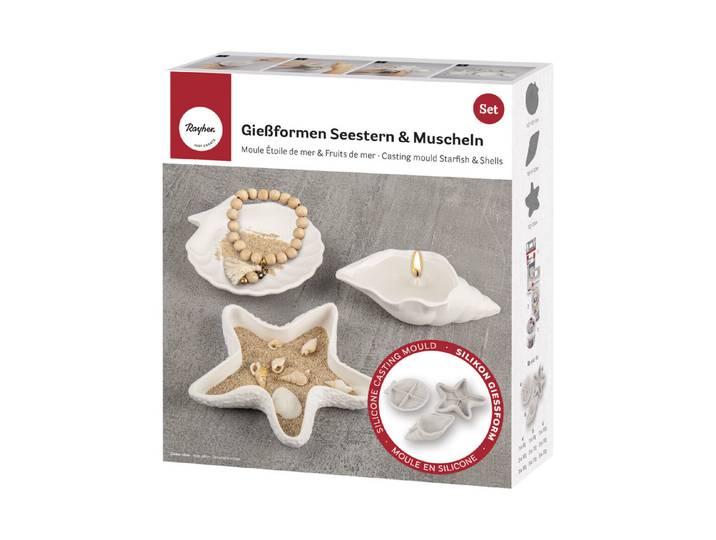 Silikon Giessformen Set Seestern+Muscheln, Dekoschalen, 3tlg.