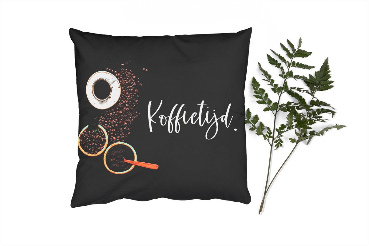 PillowMonkey Sierkussen Koffietijd met Spreuk - 40 x 40 cm