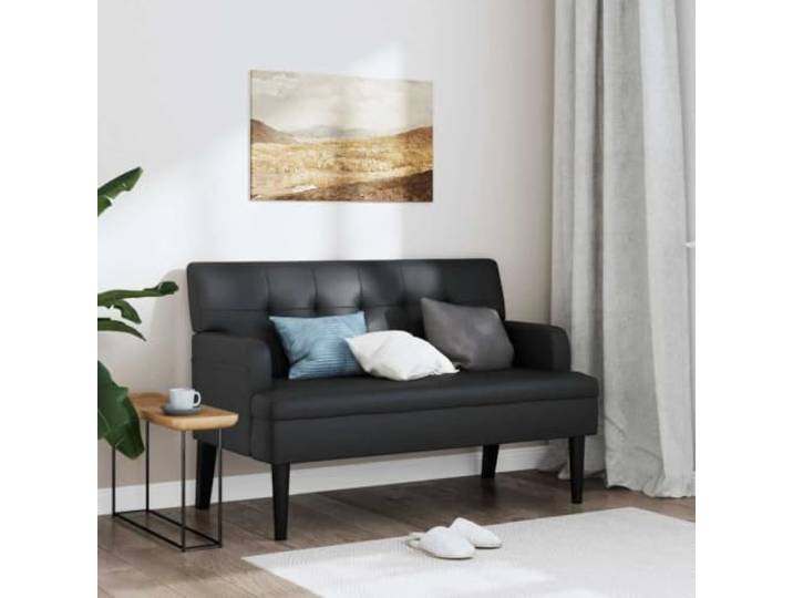 TEKGHUT Sitzbank mit Rückenlehne Schwarz Kunstleder 112x65,5x75 cm Armlehnen, dicke Polsterung, Gummiholzfüße, Sperrholzgestell, 110 kg Belastbarkeit, pflegeleicht