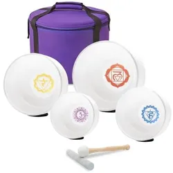 keepdrum Klangschalen-Set 4-Chakren Set farbig mit Zubehör (Klangschale), Perkussion, Mehrfarbig