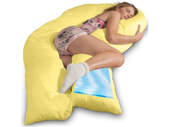 Traumreiter Seitenschläferkissen Visco XXL mit Bezug Baumwolle Sonne Gelb Hybrid Kissen +1cm Memory Foam Schwangerschaftskissen U Form Gel Body Pillow Komfortkissen Ergonomie Zertifiziert