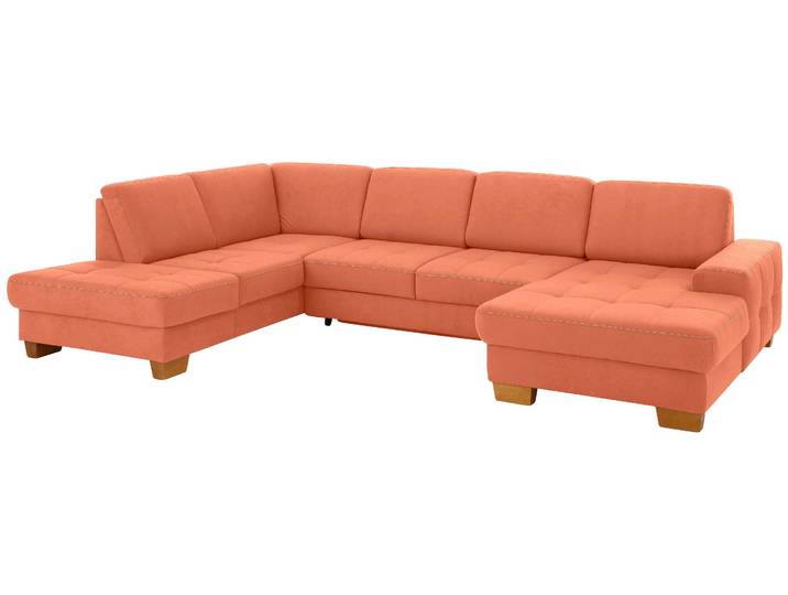 Wohnlandschaft, Luxus-Microfaser, Orange, 340×224 cm, U-Form, Federkern, Home-affaire