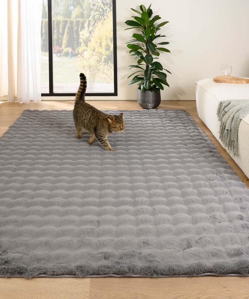 Tapeso Fluffy vloerkleed Wave Grijs Rechthoekig Polyester