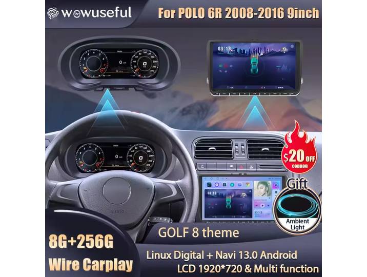 Wowuseful tableau de bord numérique Cluster pour VW Polo 6R 08-16ys VENTO crossfox 15 Radio de Navigation lecteur Android carte Paneel Cockpit