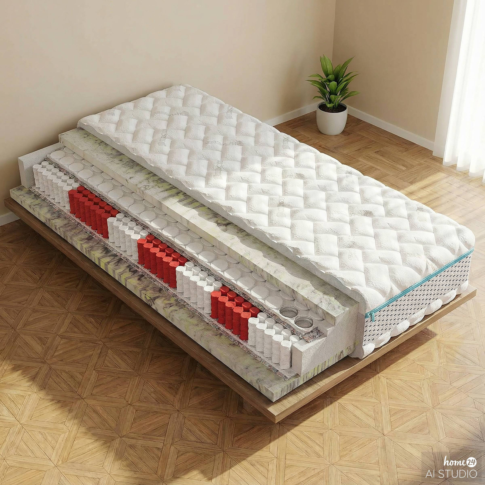 home24 Blue Moon Boxspringmatras met witte dubbeldoek tijk, 80 x 200 cm