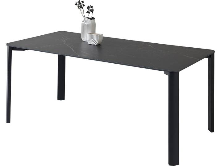 Stolkom Sp.z.o.o. Esstisch Lenni Esszimmertisch Keramik, Schwarz marmoriert BxHxT 180x76x90 cm, Keramikoberfläche schwarz marmoriert, Metallgestell schwarz matt