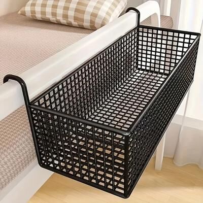 PRiME No Drill Bedside Storage Basket Hanging Bed Organizer For Dorms And Bunk Beds black