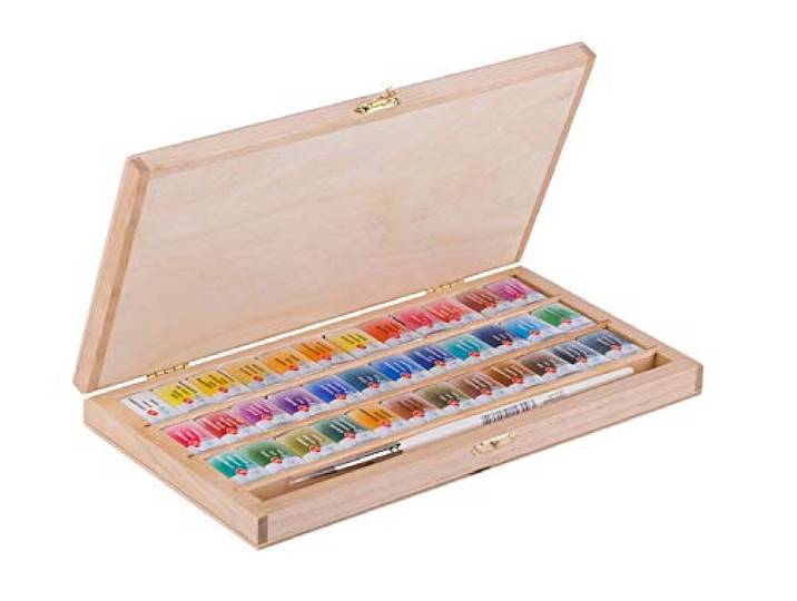 White Nights Nevskaya Palitra Aquarellfarbe, Geschenkset, 36 volle Pfannen, 2,5 ml, in Birkenbox
