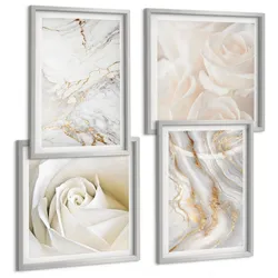 BILDER SET 4er Set - 50x50 cm & 40x60 cm Silberner Rahmen - Elegante Marmormuster