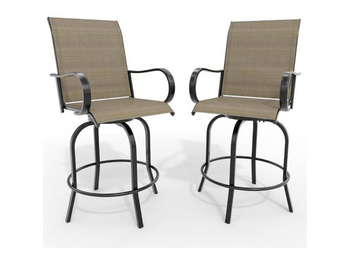 AFF Lot de 2 Tabourets de bar hauts Chaise de bar Textilène pivotants extérieurs dossier haut et accoudoirs pivotant à 360° Marron