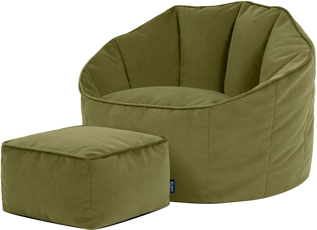 icon Sirena Zitzak met Poef - Accent Fauteuil - Fluweel - Oliefgroen