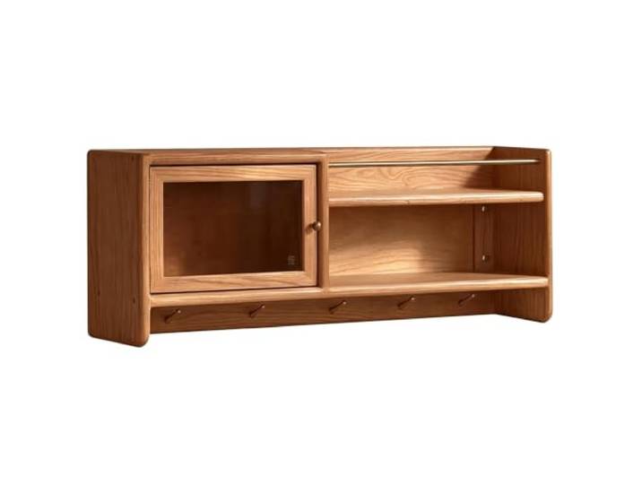 LXRHLIKG Hängeschrank Küche, Sichtfenster, 2 Ablagen, Wandschrank Küche Eiche, Galvanisierte Edelstahlschiene mit Abgewinkelten Haken; für Küche, Wohnzimmer, Flur(Brown,100cm/39in)