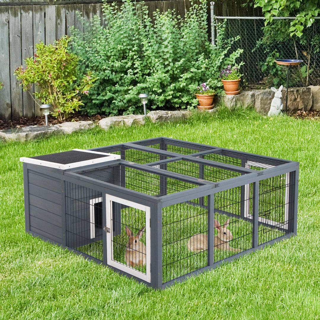 Archie & Oscar Hickey Rabbit Hutch Guinea Pig House Outdoor Cage withOpenable Top Grey Outdoor eco-friendly water paint 52cm H X 120cm W X 123cm D