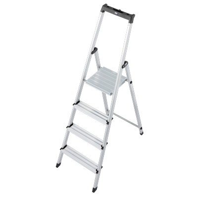 Stehleiter KRAUSE "Solidy", grau (aluminiumfarben), B:45cm H:11cm L:160cm, Aluminium, Leitern, Aluminium, 1x4 Stufen, Arbeitshöhe ca. 284 cm