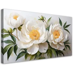 WANDBILD weiß blühende pfingstrosenblüten