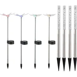 8er Set RGB LED Solar Steck Beleuchtung Garten Weg Schmetterling Lampen Libellen Stäbe Leuchten IP44