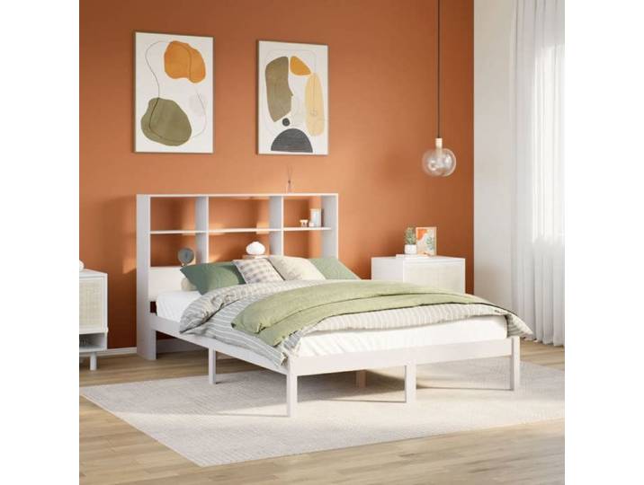 SALE 2025 Cadre de lit/ Lit bibliothèque - Lit 2 personnes - blanc 160x200 cm - bois pin massif 37.5 Kg 5046
