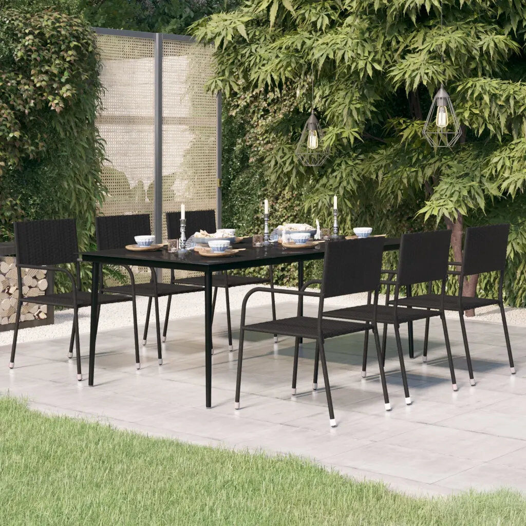 Corrigan Studio Layden Rectangular Glass Metal Outdoor Dining Table - 200 cm W 100 cm D Black