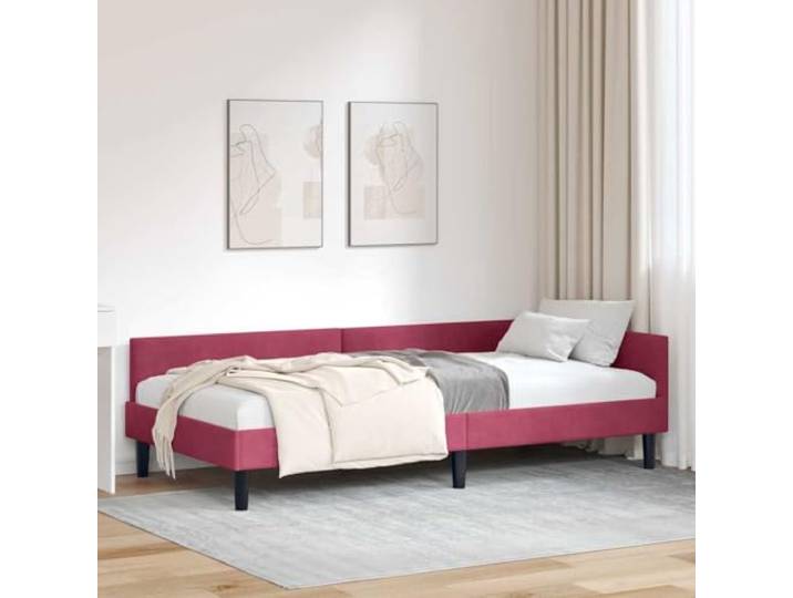 Eckbettrahmen Weinrot 80 x 200 cm Samt L-förmiges Design, wendbares Kopfteil, inklusive Lattenrosten, technisches Holz, geringer Platzbedarf