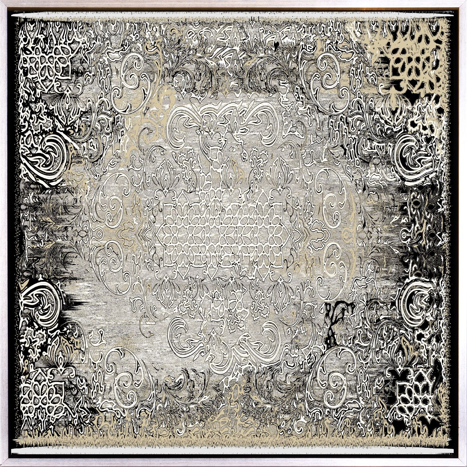 Leinwandbild QUEENCE "Abstrakt Geschnörkelt", schwarz (farbe rahmen: silber, farbe bild(er): schwarz), B:50cm H:50cm T:2cm, Canvas, Holzrahmen, Bilder, Leinwandbild, mit einem Schattenfugenrahmen veredelt farbe rahmen: silber, farbe bild(er): schwarz B/H/