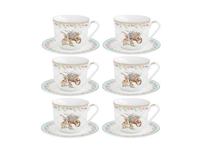 EasyLife Tasse Spring Bloom, Porzellan, Spülmaschinengeeignet, Weiß, Hasen & Blumenkörbe, H: 9.5cm