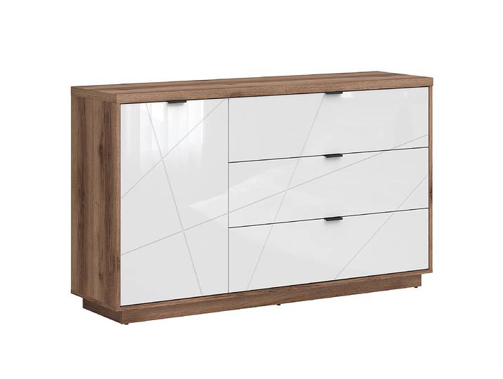 Enfilade 156 x 93 x 42cm Blanc/Marron/Imitation chêne foncé/Blanc brillant