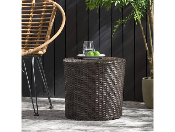 Twwhshf-ou Fass-Beistelltisch for den Außenbereich, Beistelltisch aus Rattangeflecht for Terrasse und Balkon