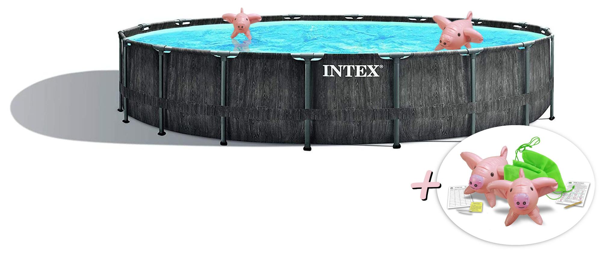 INTEX 26744GN - Greywood Prism Frame Pool (549x122cm) + aufblasbare Schwimmtiere
