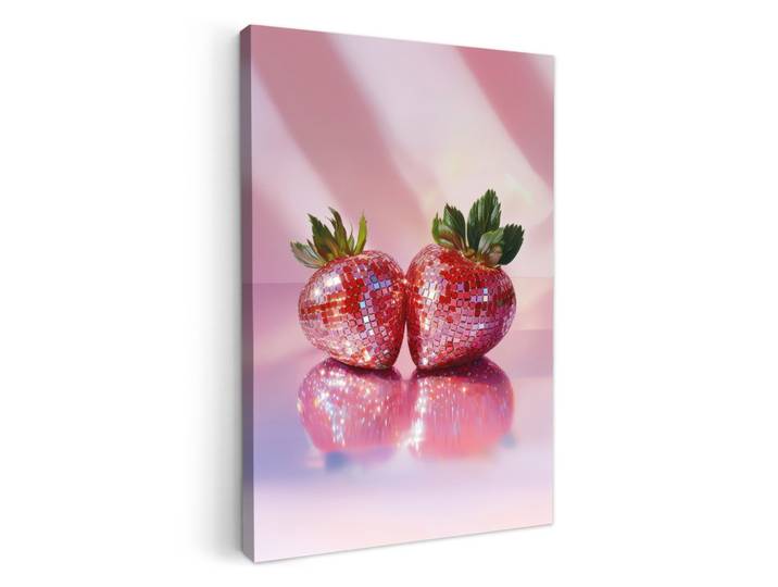 LEINWANDBILD Disco - Obst - Glitzer - Erdbeere Wanddeko 40x60 cm