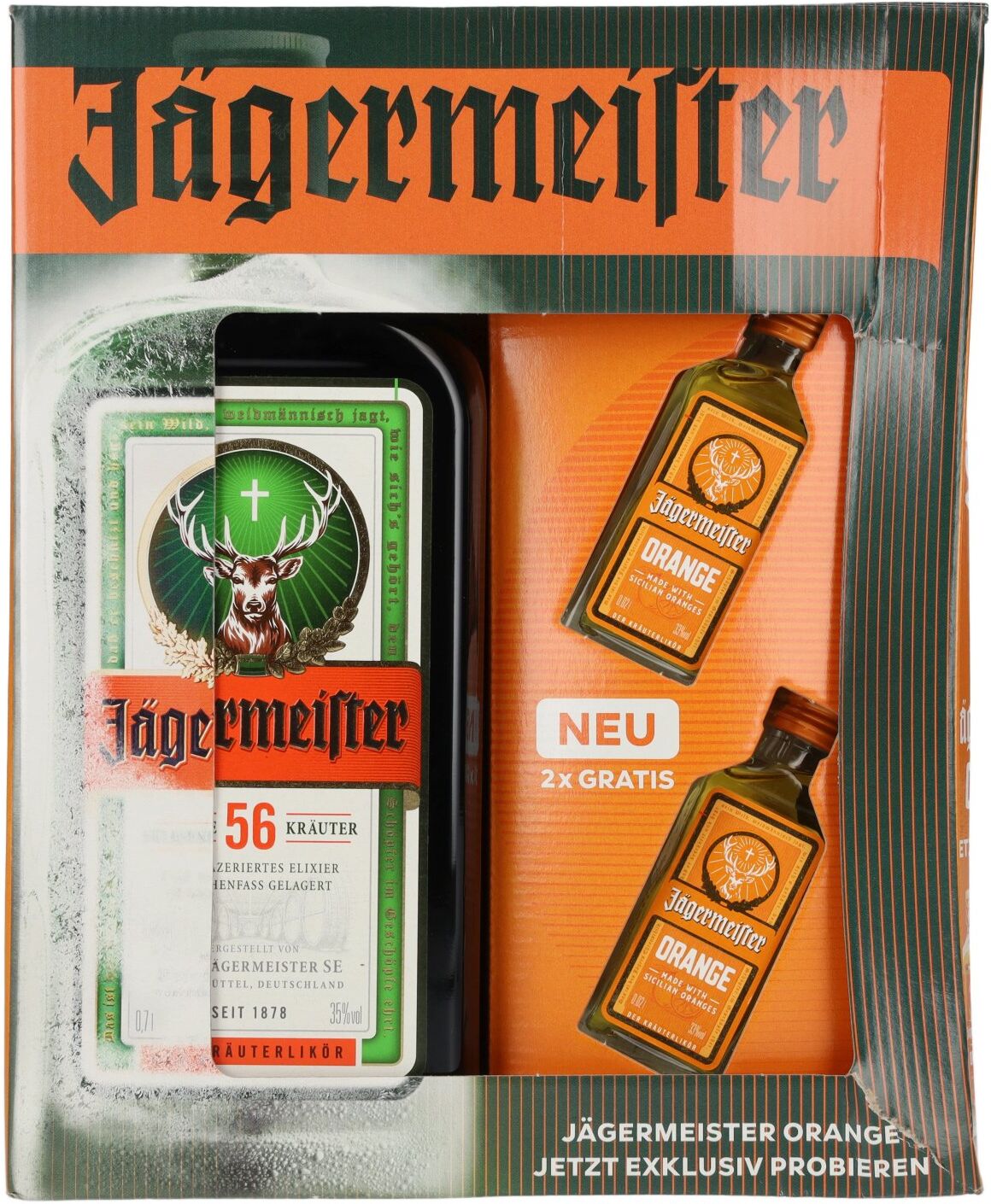 Jägermeister On Pack 34,9% Vol. 0,7l mit 2 Jägermeister Orange 0,02l