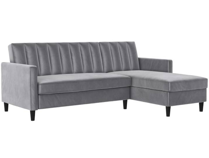 Canapé-lit 3 places avec chaise longue en velours gris