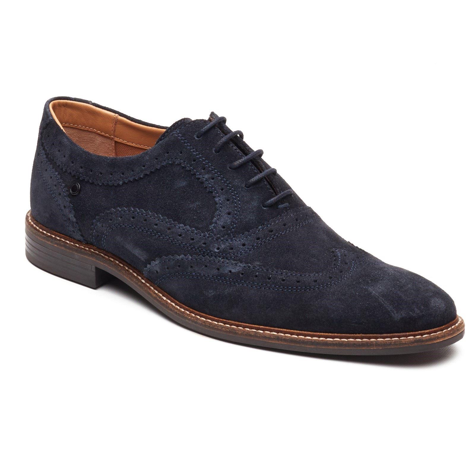 Base London Clarence Brogue Leder Herren Navy Brogues Schuhe