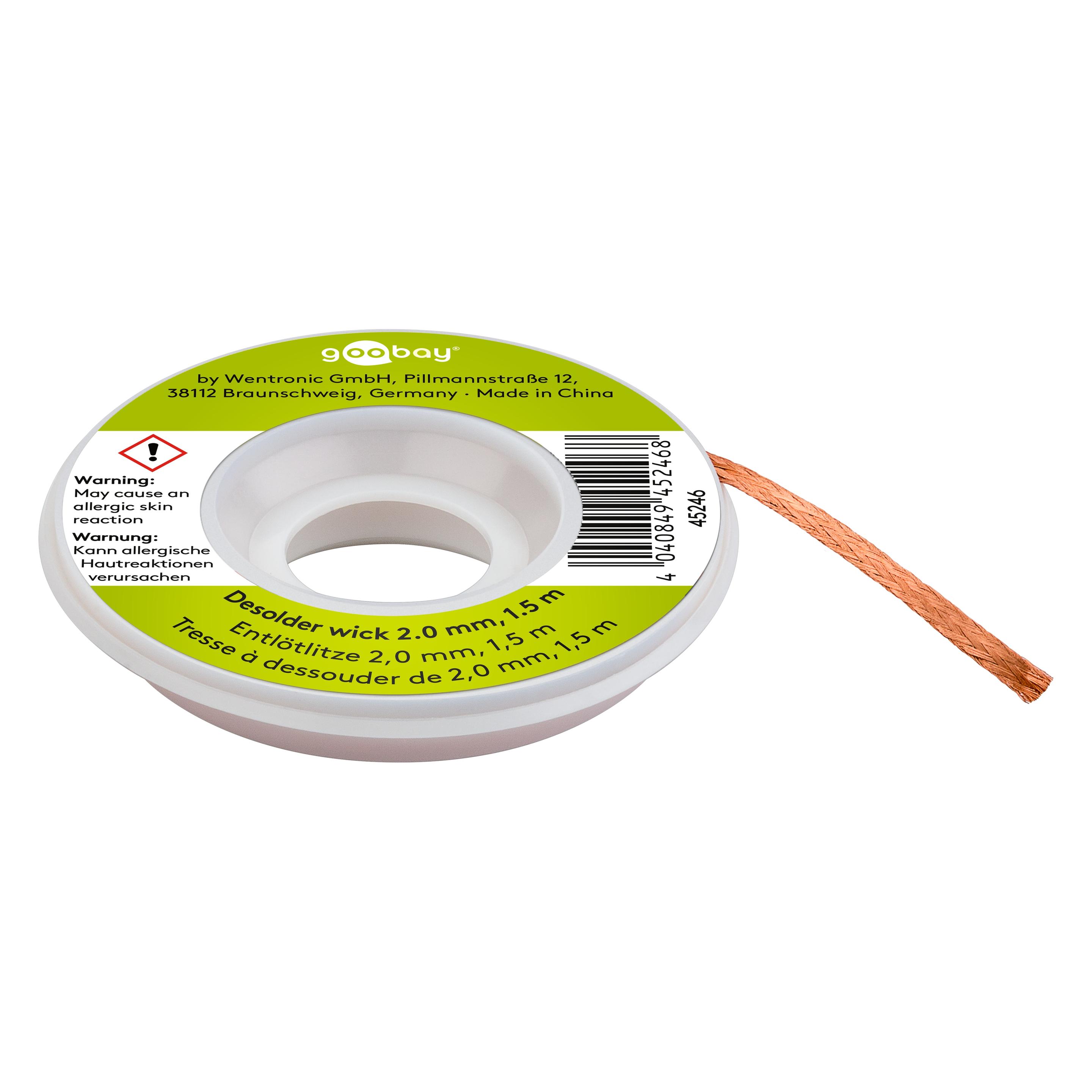 Goobay Entlötlitze 2 mm zur Entfernung von Lötzinn an Lötstellen 1,5 m (Entlötlitze) (45246)