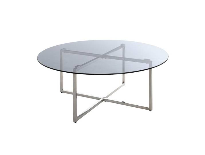Couchtisch rund mit Glasplatte Edelstahlfarben