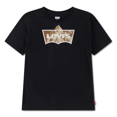 T-Shirt LEVI'S KIDS "LVB TALLEST PEAK BATWING TEE", Jungen, Gr. 12 (152), schwarz (jet schwarz), Single Jersey, Obermaterial: 60% Baumwolle, 40% Polyester, bedruckt, normal, Rundhals, Shirts T-Shirt, mit Batwing-Print - for Boys