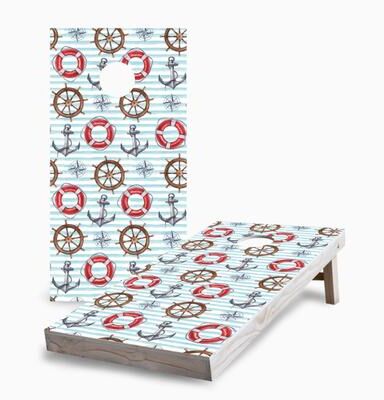 Skip's Garage Nautical Stripe Pattern Corn Hole Board Set