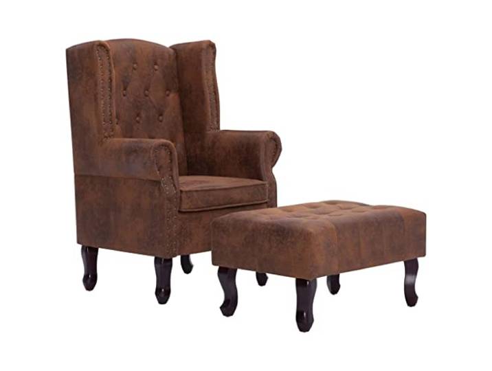 vidaXL Chesterfield Sessel mit Fußhocker Relaxsessel Polstersessel Fernsehsessel Lehnstuhl Lehnsessel Loungesessel Hocker Braun Wildleder-Optik