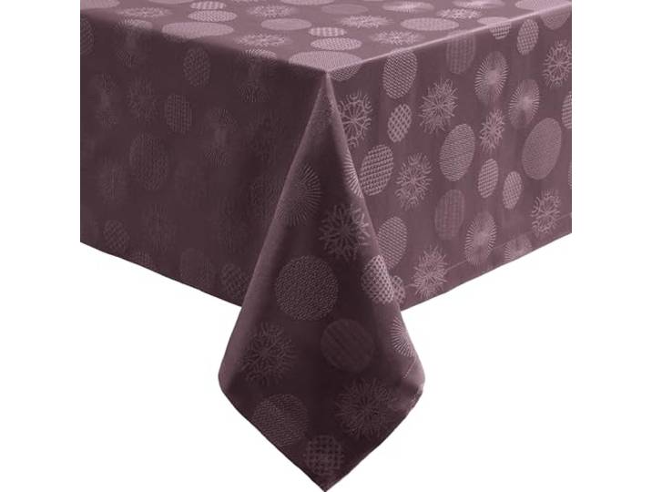 Erwin Müller Tischdecke Mitteldecke Calvia Mauve Größe 150x300 cm - eingewebte Eiskristalle und Christbaumkugeln, zarter Schimmer, Pflege- und bügelleicht