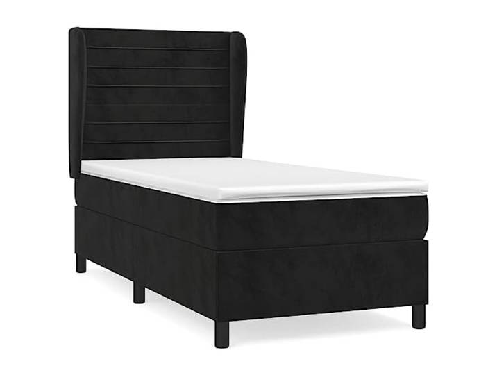 PUGYNBK Boxspringbett aus schwarzem Samt, 90 x 200 cm Verstellbares Kopfteil, Taschenfederkernmatratze, mittlere Härte, Matratzenschoner