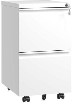 Ostweer Modern Filing Cabinet Mobile Filing Cabinet, Metal Filing Cabinet with 2 drawers, 5 casters and lock, for Home Office, White