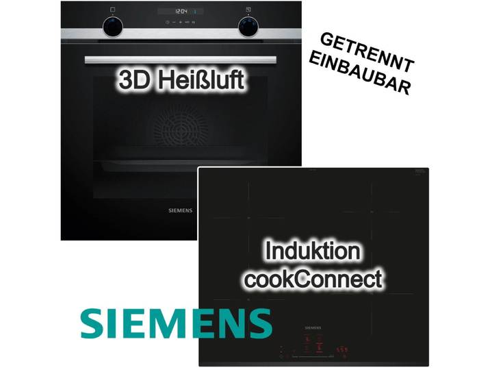 SIEMENS Backofen-Set Backofen 3D Heißluft Hydrolyse + Induktionskochfeld Boost TouchSlider, Hydrolyse