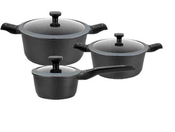 GSW 167772 Easy Click Batterie de cuisine 6 pièces en aluminium\, plastique\, verre\, silicone Noir