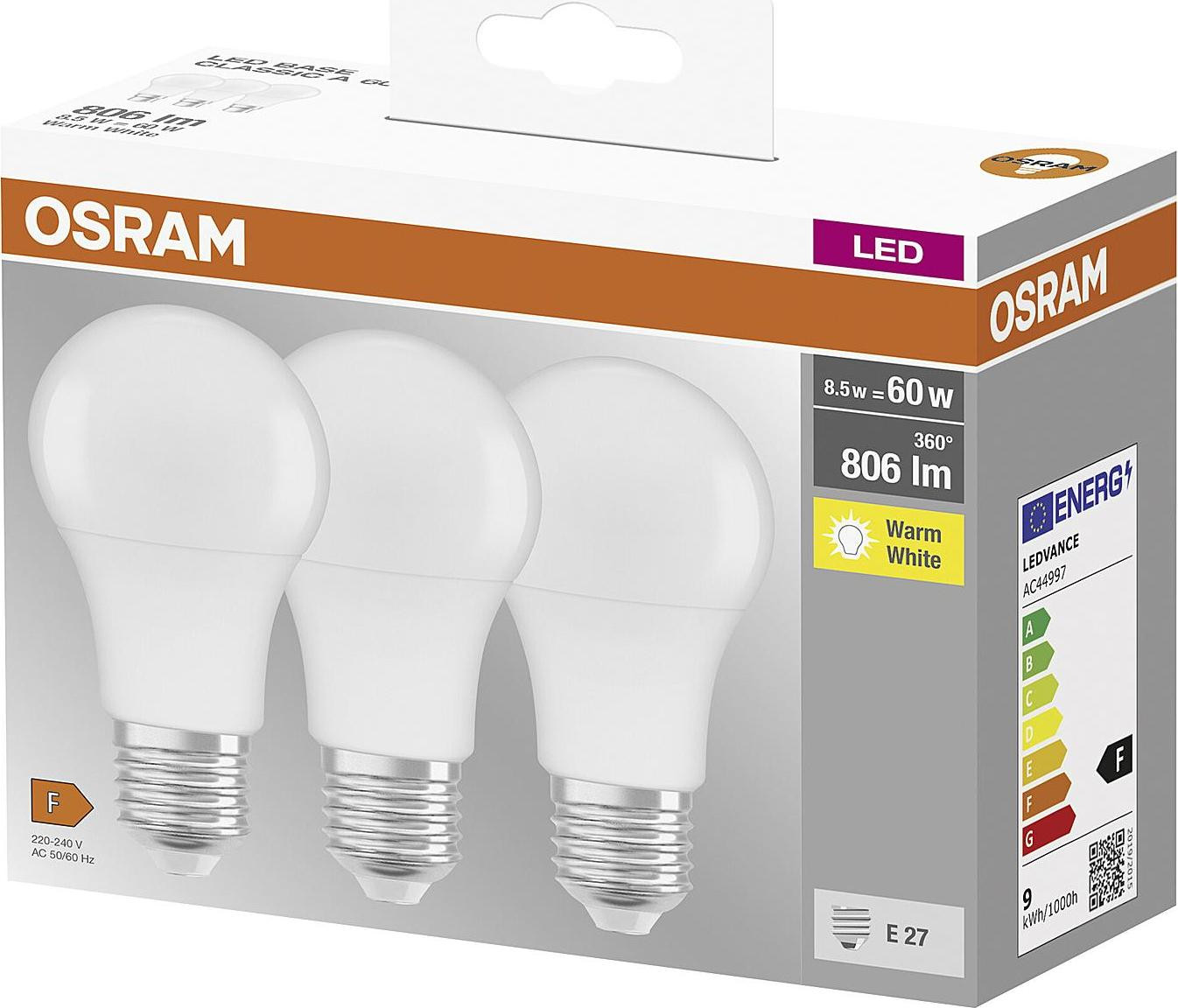 Osram LED gloeilamp E27 8,5W 806lm 2.700K helder wit