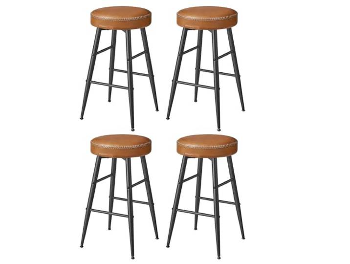 VASAGLE 4er Set Barhocker, 63 cm Hoch, Kunstleder, Karamellbraun Barhocker ohne Lehne, Esszimmerstühle, Stahlgestell, für Küche, EKHO Kollektion