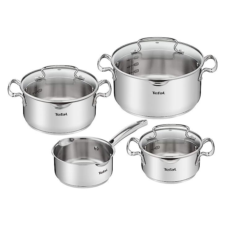 Tefal Duetto Plus Topf-Set 7-teilig, Edelstahl-Kochgeschirr mit Messmarkierungen (G719S7)
